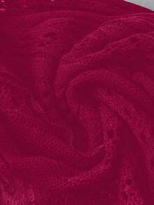Celisse Women's Autumn Contrast Lace Flare Sleeve Front Tie Cropped Thin Cardigan - Red Violet - View 5