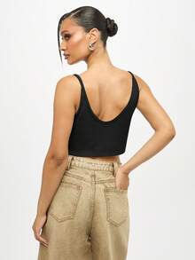 SUMWON WOMEN Sleeveless V Neck Crop Top With Twist Detail For Summer Casual Outfits - Black - View 2