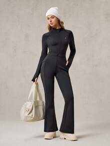 OutZeal 女士滑雪服户外连体裤冬季保暖滑雪服日常抓绒衬里喇叭裤腿前拉链带口袋 - 黑色 - 查看 8