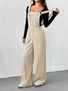 SHEIN EZwear Women's Apricot Casual Jumpsuit, Minimalist Fashion For Everyday Wear, Autumn/Winter - Apricot - View 4