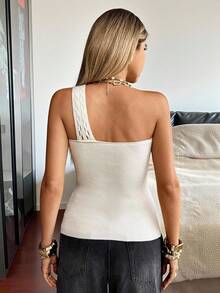Siren Gaze Off-White Summer Chic Vacation Women's Asymmetric One-Shoulder Knit Top With Gold Buttons,Ribbed Crochet Sweater Vest For Party,Casual Tube Top - Apricot - View 8