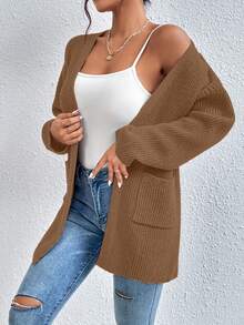 EURMUSE Cardigan de hombros caídos con doble bolsillo - Óxido marrón - Ver 5