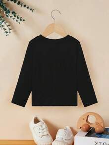 Baby Boy Casual Black Long Sleeve Crew Neck Top, Suitable For Autumn - Black - View 2