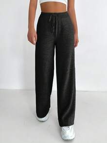 EURMUSE Drawstring Waist Sweater Pants - Black - View 4