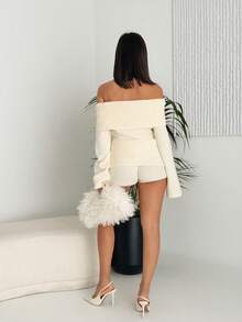 Ronhire 露肩翻领毛衣、长袖上衣 - 米色 - 查看 2