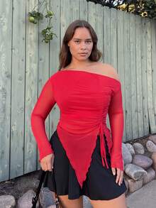 Nezia Cruz Plus Size Women Summer Mesh Bow Blouse, Elegant Holiday Party, Suitable For Birthday And Valentine's Day - Red - View 1