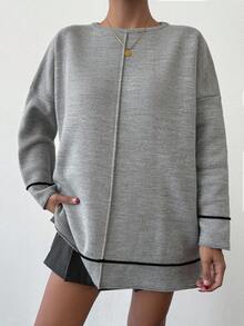 EURMUSE 女士休闲蝙蝠袖宽松针织毛衣秋冬季 - 灰色 - 查看 3
