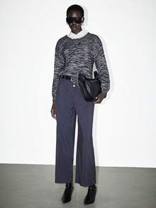 Lumivelle Maglione casual da donna in maglia larga con scollo a V e maniche a lanterna, versatile per il lavoro e l'uso quotidiano, adatto per autunno/inverno - Grigio - Visualizzare 4