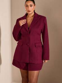 SHEIN BAE Plus Size Solid Color Formal Blazer Jacket Autumn Winter Clothes For Women - Red Violet - View 4