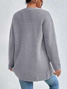 EURMUSE Dual Pocket Drop Shoulder Duster Cardigan - Grey - View 2