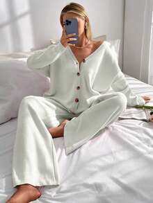 EURMUSE Áo len cardigan trễ vai và quần dệt kim buộc phía trước - trắng - Xem 6