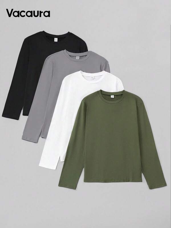 4 Confezioni di maglietta casual convenienti per adolescenti (uomo), colori: nero, nero, grigio, bianco, kaki, set da 4 pezzi in 4 colori versatili