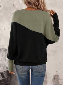 SHEIN LUNE 双色蝙蝠袖卫衣 毕业典礼、返校服装、毕业典礼、女士教师服装、秋冬返校 - 軍綠色 - 查看 2