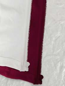 Noixe 2pcs Women Velvet Thin Zip-Up Jacket, White & Burgundy, Casual Street Style, Fitted Long Sleeve, Autumn