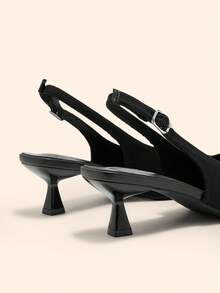 CUCCOO BASICS 女士尖头小猫跟露跟亮面针织扣闭合春秋正装高跟鞋，酒红色 - 黑色 - 查看 4