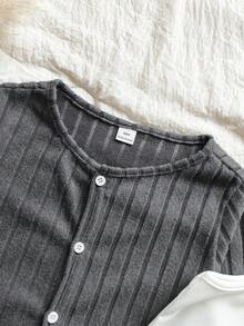 Vintaside Kids 3 件套休闲宽松纹理面料长袖上衣、吊带背心和 A 字裙套装，适合少女 - 深灰色 - 查看 6