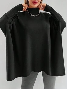 EURMUSE Mock Neck Batwing Sleeve Sweater - Black - View 3