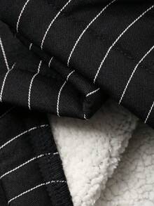 Livesso 女士休闲条纹抽绳直筒裤，宽松商务风，秋冬季保暖内衬 - 黑色 - 查看 10