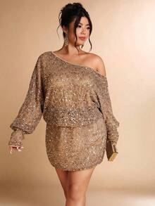Cravure Autumn/Winter Women's Off-Shoulder Bodycon Ruffle Beaded Short Knit Dress, Versatile For Outings, Date Nights, Theme Parties, Celebrations - Brown - View 7