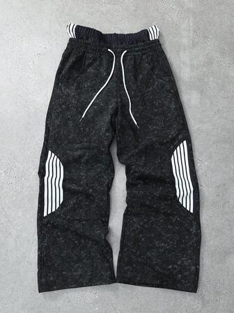 Street Life بنطلون رجالي كاجوال بخصر مرن، تصميم نسيج مهترئ عتيق، شريط جانبي مميز، مريح للارتداء اليومي والرياضة