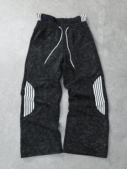 Street Life Pantalones casuales para hombres con cordón en la cintura, diseño con textura desgastada vintage, acento de raya lateral, cómodos para uso casual y deportivo