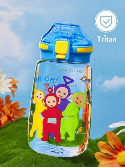 Teletubbies X SHEIN Bottiglia d'acqua da 500 ml con cannuccia in silicone e coperchio anti-perdite, adatta per viaggi, turismo e scuola