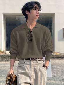 DAZY Men's Half-Zip Solid Color Sweater, Autumn/Winter - Camel - View 3