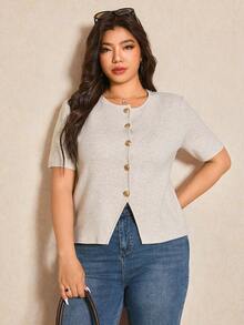 Elaquor Áo khoác cardigan tay ngắn cài nút phía trước đơn giản, màu trơn, thoải mái khi đi làm hàng ngày, cỡ lớn dành cho nữ - Màu be - Xem 4