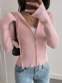 Livesso Women's Casual Hooded Zip-Up Cardigan, Autumn - Pink - View 5