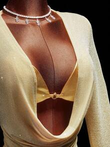 Amplova Women's Sexy 2 Pieces Set, Suitable For Party, Long Sleeve Top With Bra Cup And Mini Skirt, Autumn/Winter