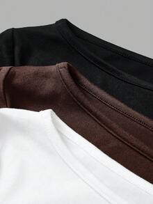 SHEIN BASICS 3pcs/Set Casual Solid Color Knit Boat Neck Long Sleeve Fitted Women T-Shirts