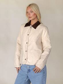 Aloruh Women's Casual Versatile Contrast Color Collar Jacket, Autumn/Winter - Apricot - View 7