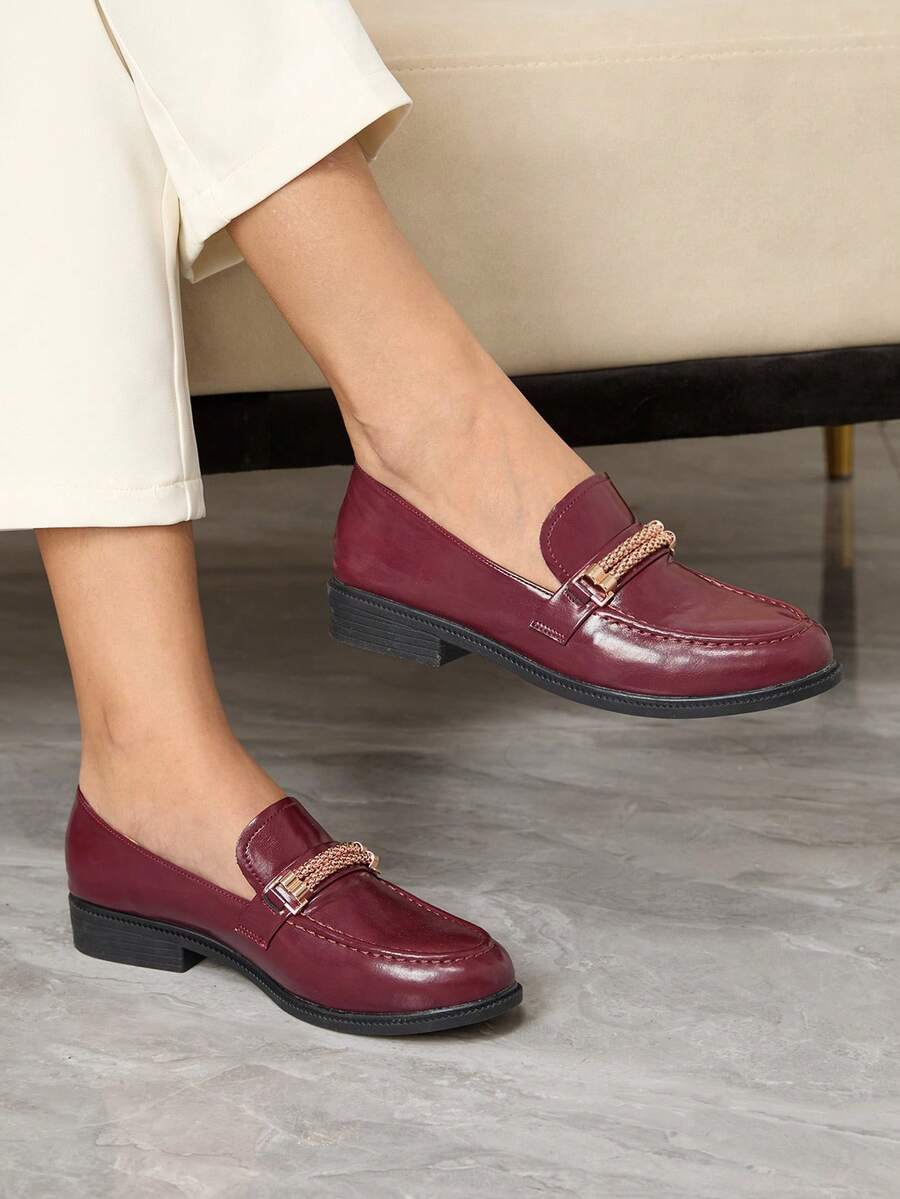 Sleekvia Damloafers med mjuk botten, brittiska läderskor, mångsidiga och eleganta plattskor - Bourgogne - Visa 1