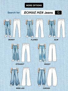 ROMWE MEN Street Life Spring Casual Graphic Men'S Loose Street Style Plum Blossom Floral Pattern Fashion Loose Fit Jeans - Blue - View 8
