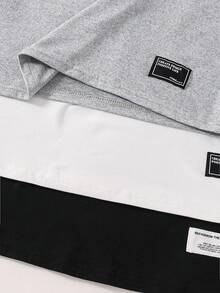 SHEIN 青少年男童三件套，休闲、简约、舒适、百搭、保暖、超高性价比，纯色，简约圆领T恤，多件装，适合秋冬季节，冬季服装，圣诞节，黑色上衣，白色上衣，灰色上衣，青少年基础款上衣，长袖男童 - 黑與白 - 查看 4