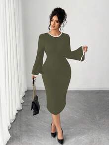 Elenzga Plus Size V-Neck Bowknot Backless Fitted Dress