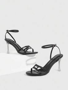 CUCCOO SZL Sandales à talons hauts élégantes et sexy avec bride et bout rond, talon en verre - Noir - Voir 2