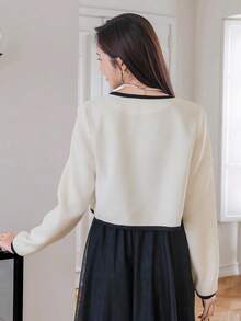 DAZY 女士宽松拉链撞色夹克，秋季女装外套 - 白色 - 查看 8