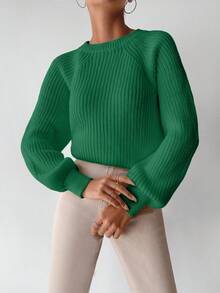 EURMUSE Women's Solid Color Crew Neck Long Sleeve Minimalist Sweater, Casual Everyday - Green - View 5