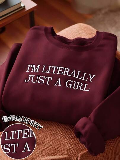 INAWLY Sudadera casual para mujer, diseño bordado con letras, atmósfera burdeos, alta tasa de devolución, uso cómodo diario, adecuado para Navidad, Año Nuevo y ocasiones festivas