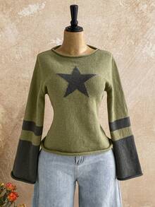 Soleia New Casual Vacation Western Beach Wedding Guest Attire, Graduation Brunch, St. Patrick's Day Spring Break, Easter, Music Festival, Elegant Boho Tropical Flare Flared Sleeve Star Pattern Women Sweater Autumn Winter Clothes For Women - Multicolor - View 6