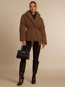 Silquee Women's Solid Color Minimalist Casual Long Sleeve Padded Coat - Brown - View 1