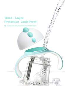 CoComelon X SHEIN Cốc uống nước cho bé bằng silicon chống rò rỉ, dung tích 260 ml / 8 oz, có tay cầm tháo rời để dễ vệ sinh, chất liệu Tritan. - Màu xanh nhạt - Xem 3