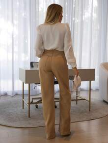 Cioccolato Ladies' Straight Leg Jeans With Diagonal Pockets - Khaki - View 2