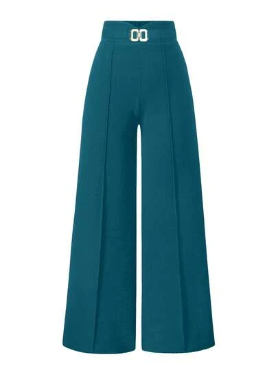 SHEIN Clasi Damen Hose mit weitem Bein, lässig, mit Metalldekor und Zahnstocher-Design