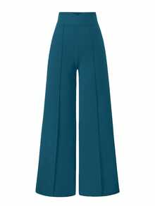 SHEIN Unity Pantalones anchos de pierna ancha con diseño de rayas de palillo de dientes y cintura en V de unicolor para mujer - Azul menta - Ver 7