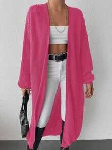 EURMUSE Solid Color Drop Shoulder Cardigan - Coral Pink - View 6