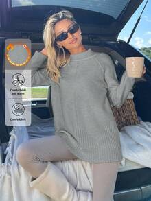 EURMUSE Women Solid Color Mock Neck Sweater For Winter - Light Grey - View 1