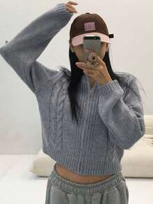 DAZY Women's Stylish Double Zipper Thick Cable Knit Cardigan, Casual Loose Fit Soft Sweater - Grey - View 3