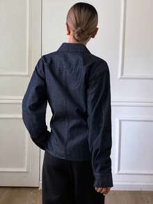 DAZY Women's Lapel Wrap Tie-Waist Long Sleeve Casual Denim Cardigan